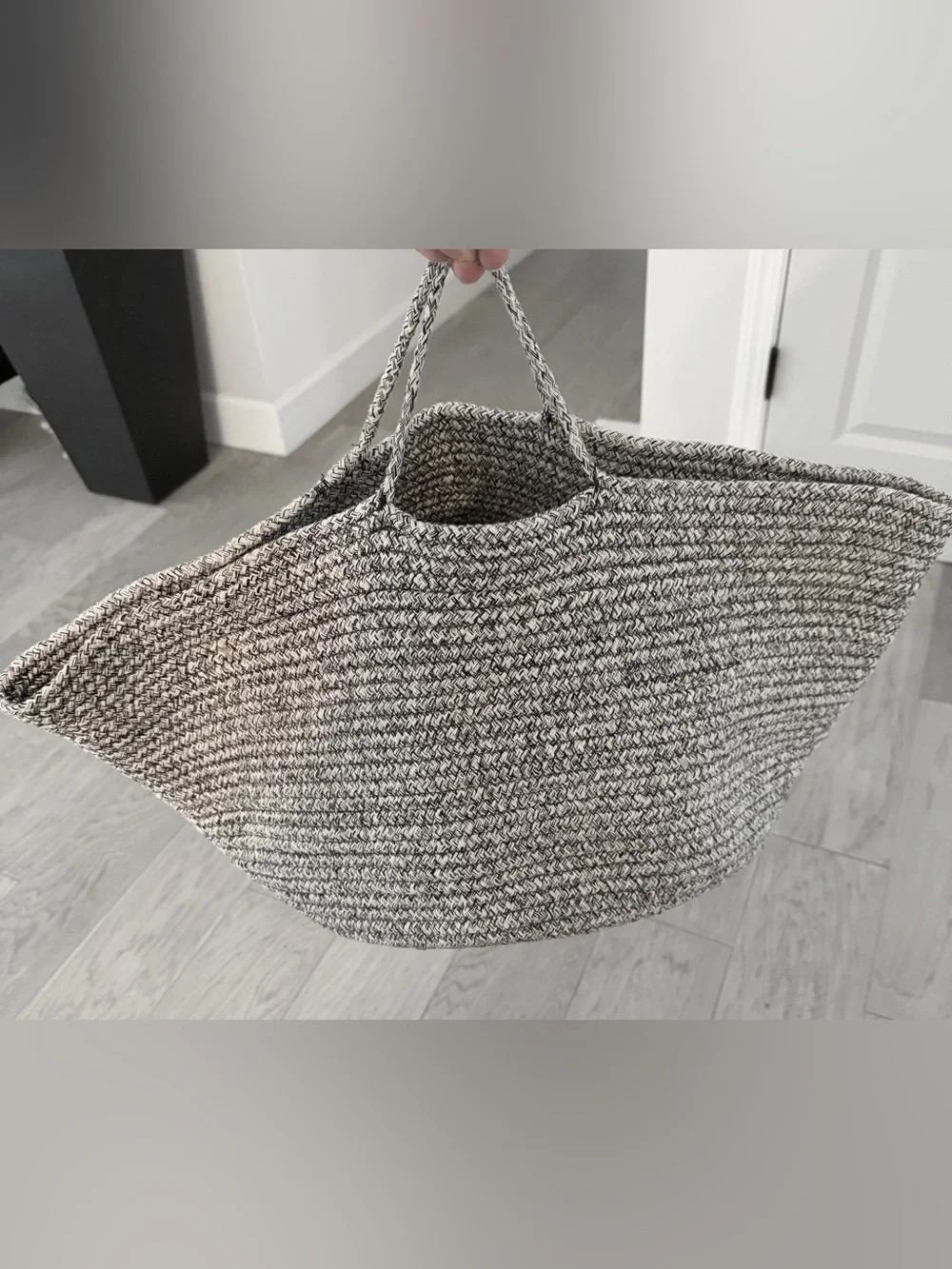 Corded Storage Basket with Handles in Grey